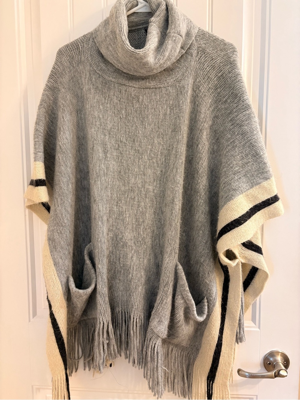 Steve Madden Gray Turtleneck Poncho with Cream Trim